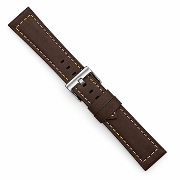 Marina brun nubuck urrem med hvide syninger fra Fluco, 20-24 mm